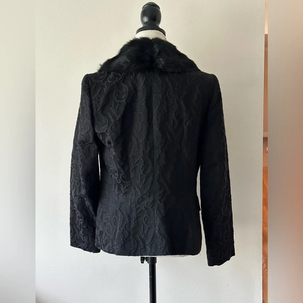 Jones New York Signature Blazer Jacquard Faux Fur Oversized Collar Mobwife - Picture 4 of 16